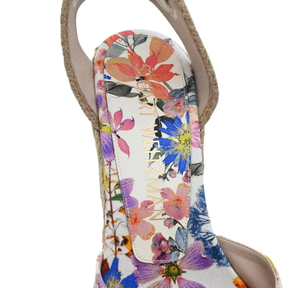 Stuart Weitzman Marguerita Multicolor Floral Ankle Tie Espadrille Wedges Sz 10.5